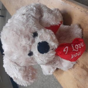 I LOVE YOU Heart held by cute toy puppy